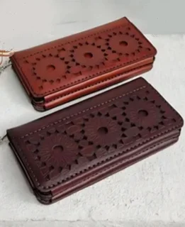 کیف پول و گوشی اسلیمی چرم طبیعی دستدوز کد ۹۹۶۲